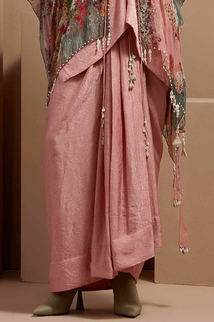 Shell Pink Sheer Silk Printed & Embroidered Jacket Set by ASEEM KAPOOR at Pernia's Pop Up Shop