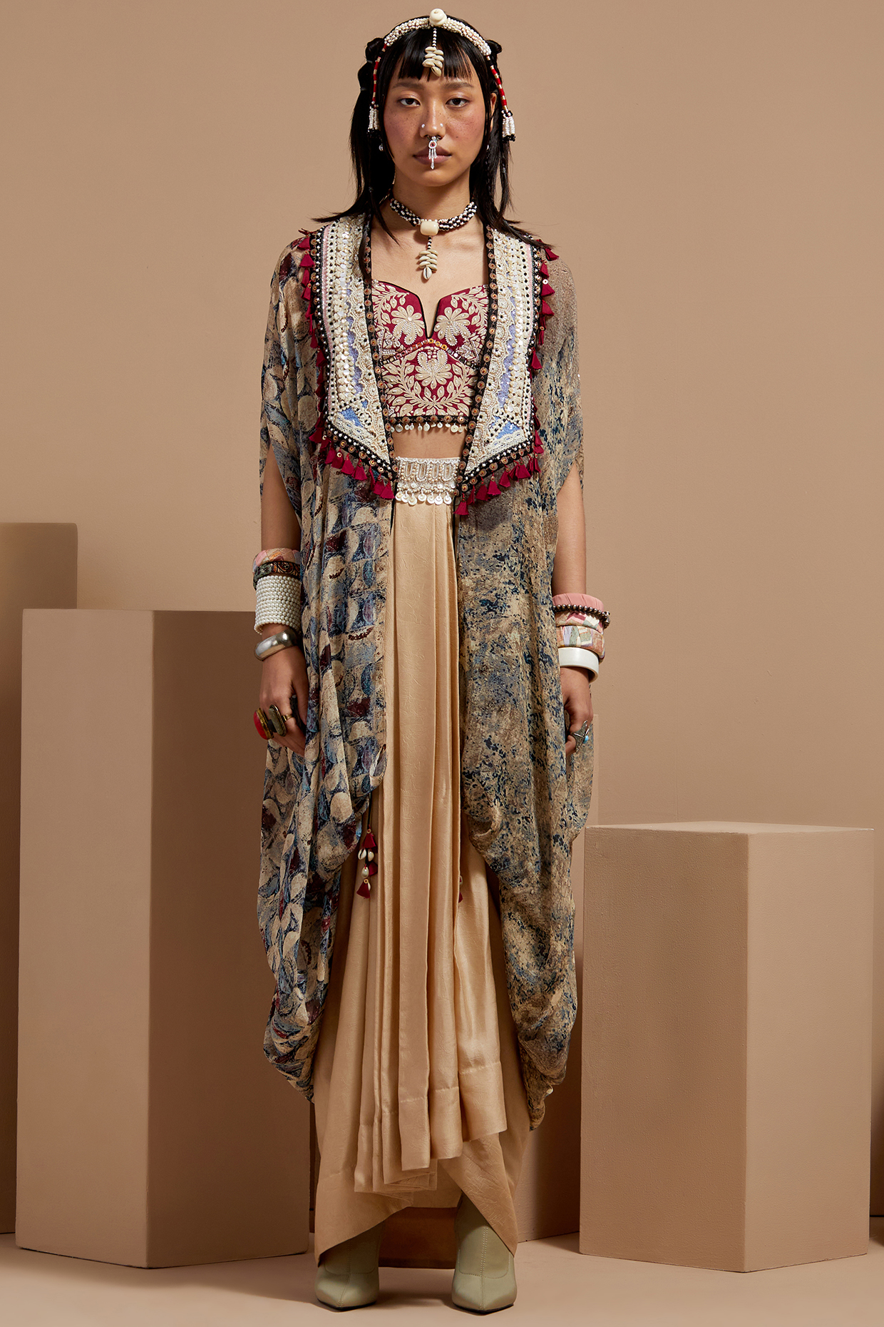 Multi-Colored Sheer Silk Printed & Embroidered Jacket by ASEEM KAPOOR at Pernia's Pop Up Shop