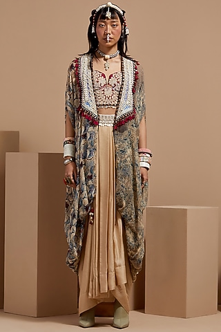 Multi-Colored Sheer Silk Printed & Embroidered Jacket by ASEEM KAPOOR