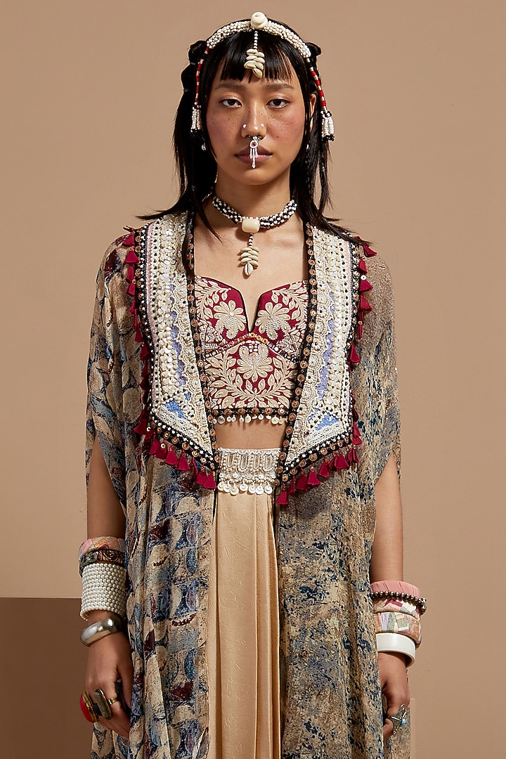 Multi-Colored Sheer Silk Printed & Embroidered Jacket by ASEEM KAPOOR at Pernia's Pop Up Shop