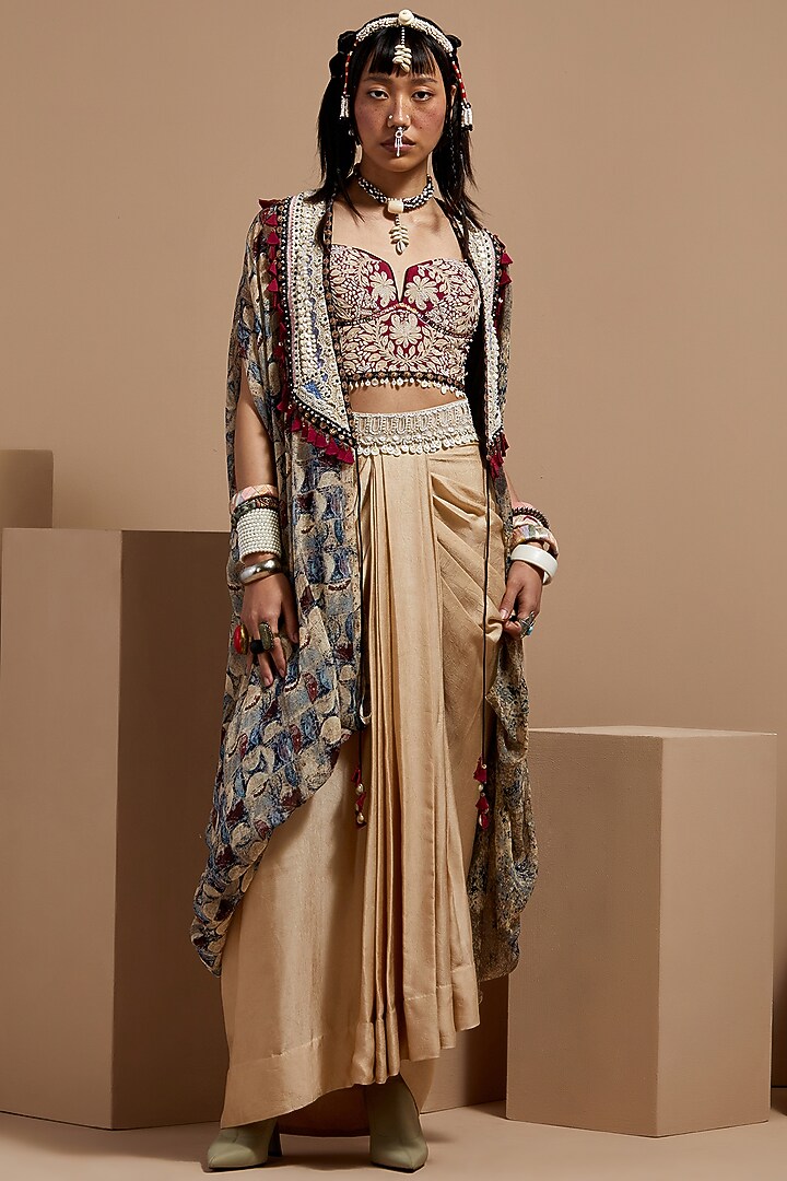 Multi-Colored Sheer Silk Printed & Embroidered Jacket by ASEEM KAPOOR at Pernia's Pop Up Shop