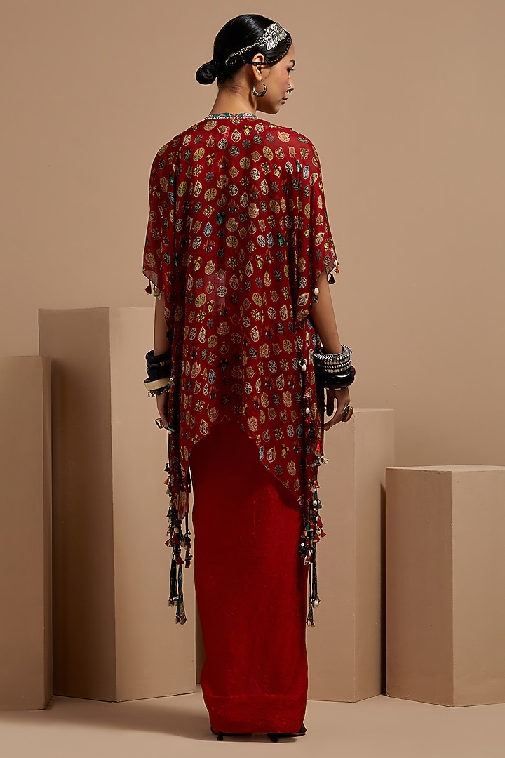 Sindoor Red Sheer Silk Embroidered Jacket Set by ASEEM KAPOOR at Pernia's Pop Up Shop