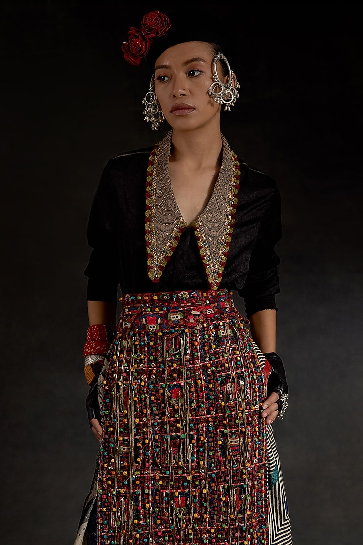 Surmai Black Crushed Silk Textured Shirt by ASEEM KAPOOR at Pernia's Pop Up Shop