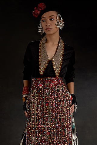 Surmai Black Crushed Silk Textured Shirt by ASEEM KAPOOR