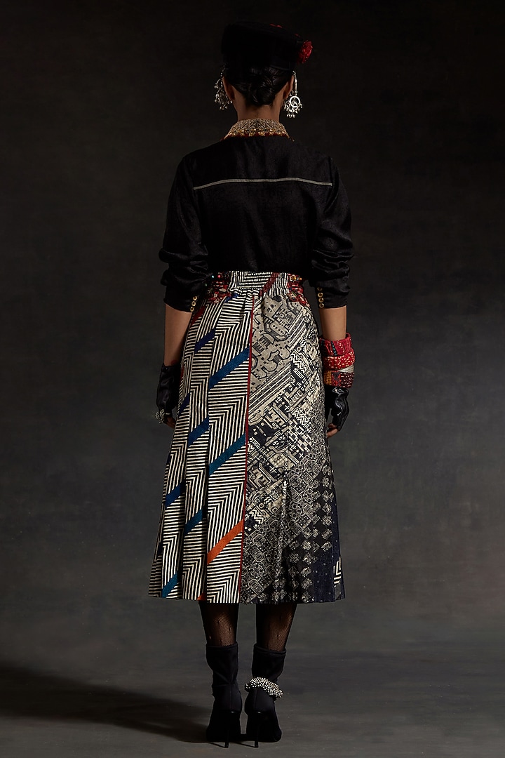 Surmai Black Crushed Silk Textured Shirt by ASEEM KAPOOR at Pernia's Pop Up Shop