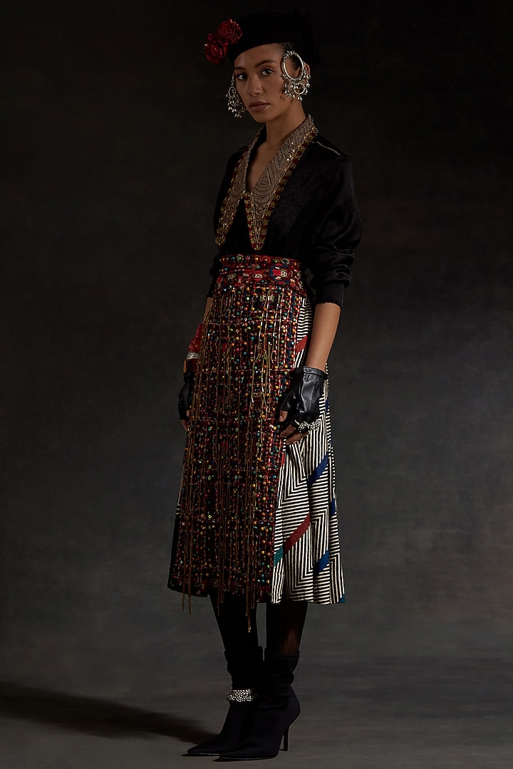 Surmai Black Crushed Silk Textured Shirt by ASEEM KAPOOR at Pernia's Pop Up Shop