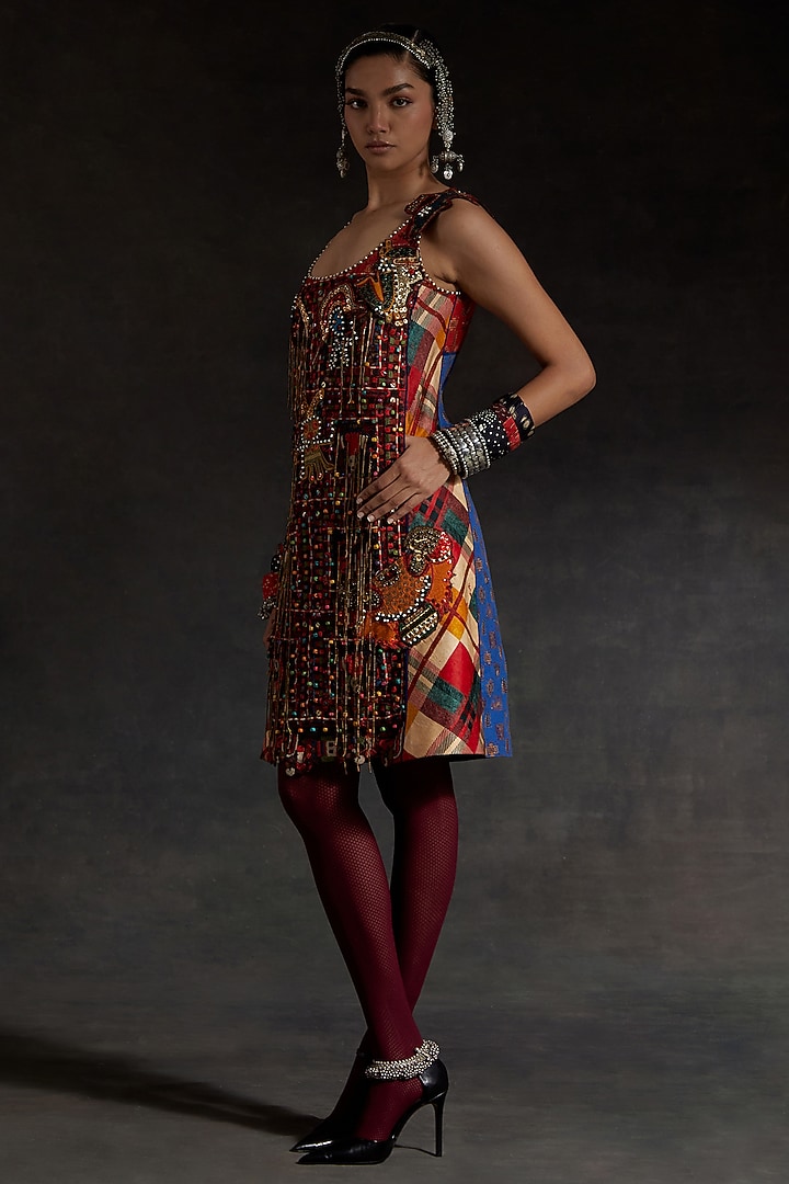 Multi-Colored Mushroom Twill Printed & Thread Embroidered Shift Party Wear Dress by ASEEM KAPOOR at Pernia's Pop Up Shop