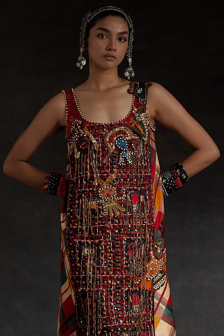 Multi-Colored Mushroom Twill Printed & Thread Embroidered Shift Party Wear Dress by ASEEM KAPOOR at Pernia's Pop Up Shop