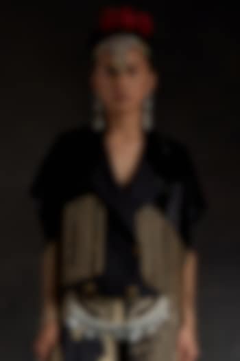 Surmai Black Velvet & Melon Crepe Structured Jacket by ASEEM KAPOOR at Pernia's Pop Up Shop