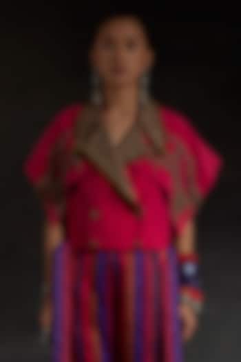 Hot Pink Natural Crepe Zari Embroidered Structured Jacket by ASEEM KAPOOR at Pernia's Pop Up Shop