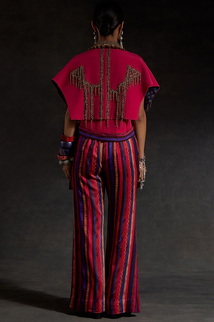 Hot Pink Natural Crepe Zari Embroidered Structured Jacket by ASEEM KAPOOR at Pernia's Pop Up Shop