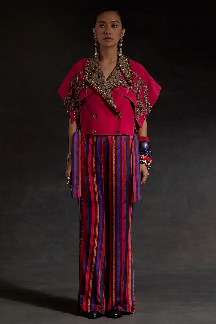 Hot Pink Natural Crepe Zari Embroidered Structured Jacket by ASEEM KAPOOR at Pernia's Pop Up Shop