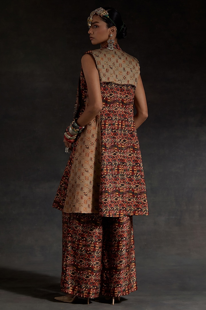 Multi-Colored Mushroom Twill Resham Embroidered Sleeveless Jacket by ASEEM KAPOOR at Pernia's Pop Up Shop