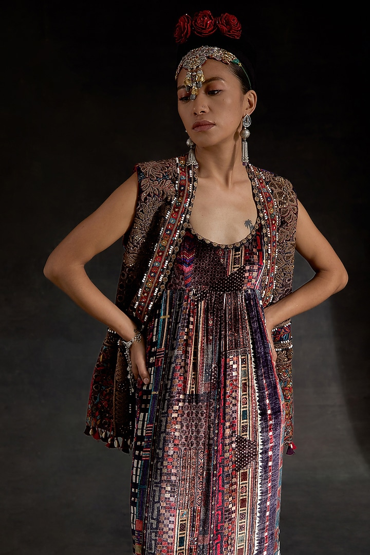 Multi-Colored Velvet Printed & Embroidered Jacket by ASEEM KAPOOR at Pernia's Pop Up Shop