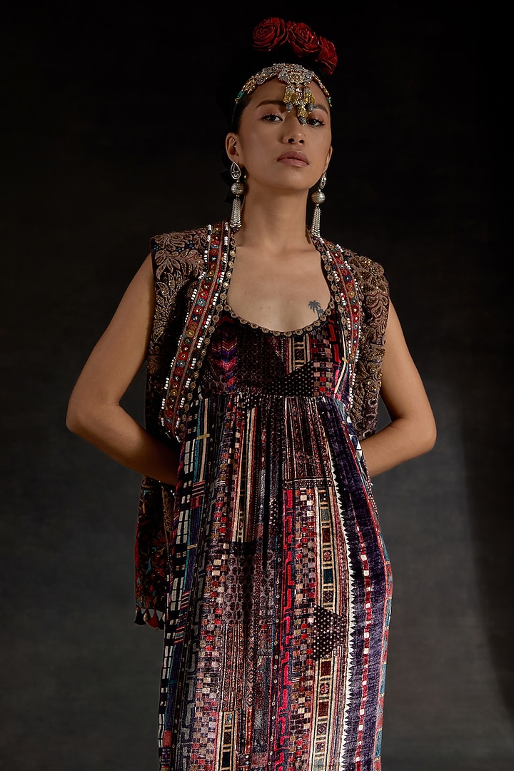 Multi-Colored Velvet Printed & Embroidered Jacket by ASEEM KAPOOR at Pernia's Pop Up Shop