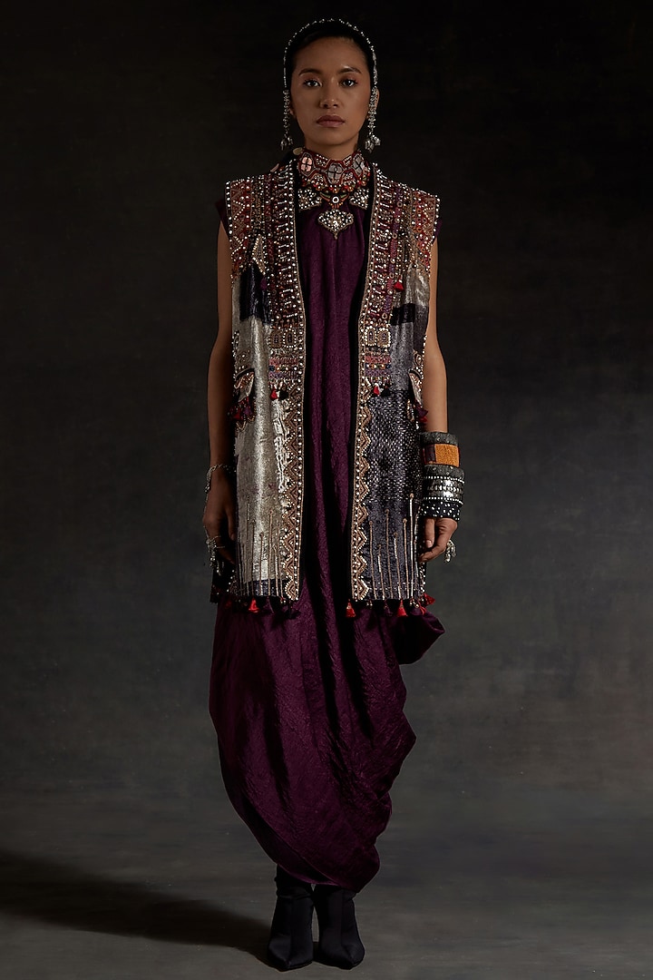 Multi-Colored Velvet Printed & Embroidered Jacket by ASEEM KAPOOR at Pernia's Pop Up Shop