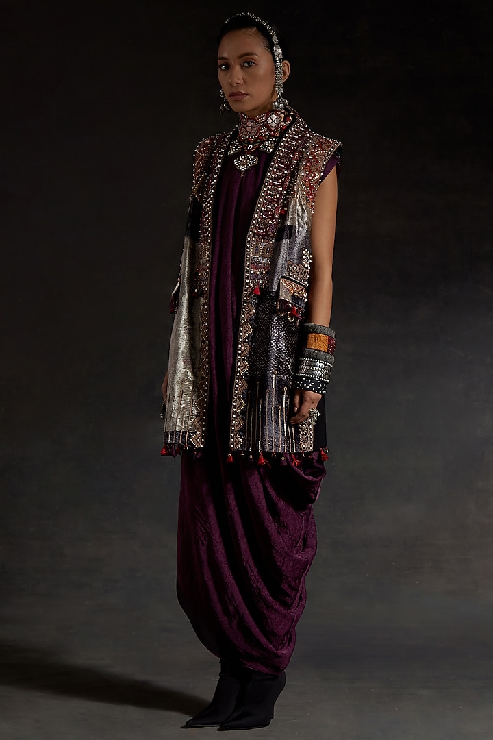 Multi-Colored Velvet Printed & Embroidered Jacket by ASEEM KAPOOR at Pernia's Pop Up Shop