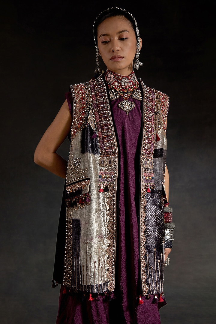 Multi-Colored Velvet Printed & Embroidered Jacket by ASEEM KAPOOR at Pernia's Pop Up Shop