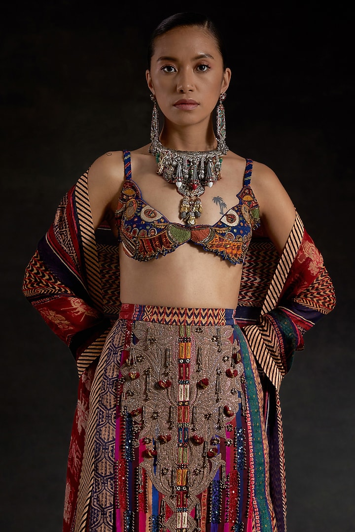 Multi-Colored Natural Crepe Bead Embroidered Blouse by ASEEM KAPOOR at Pernia's Pop Up Shop