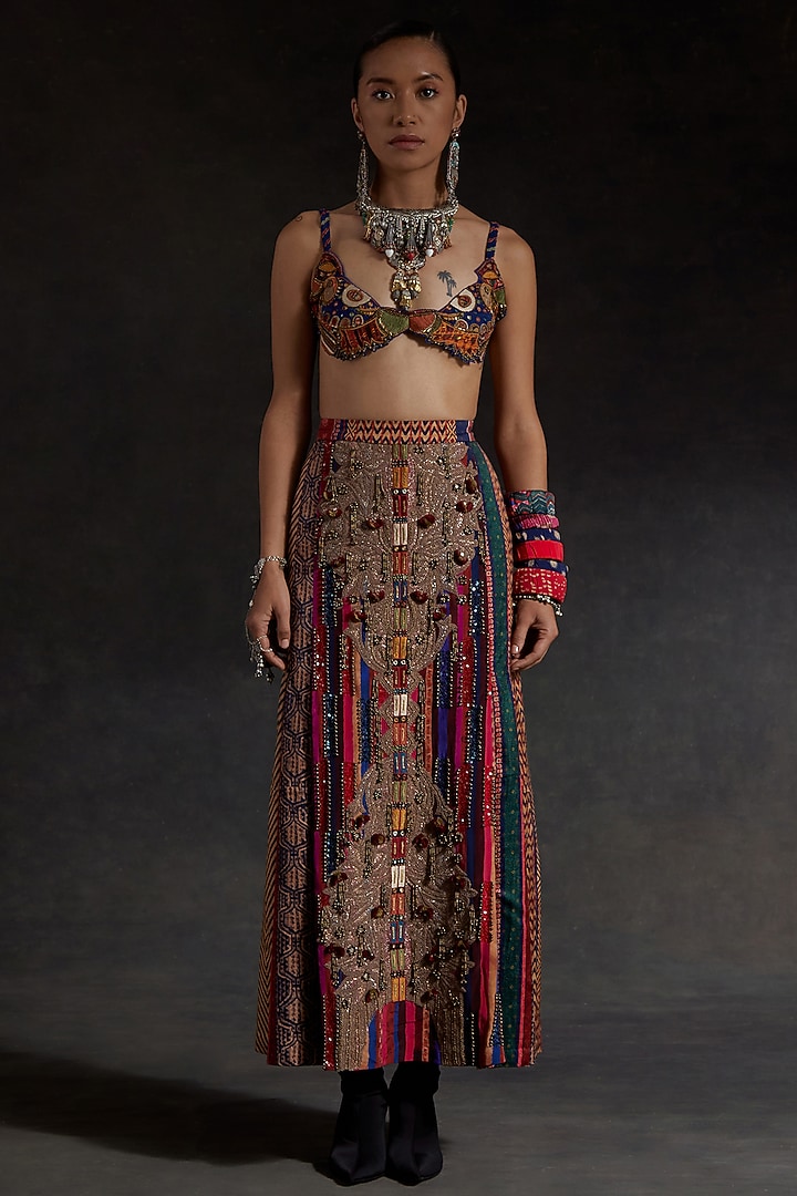 Multi-Colored Natural Crepe Bead Embroidered Blouse by ASEEM KAPOOR at Pernia's Pop Up Shop