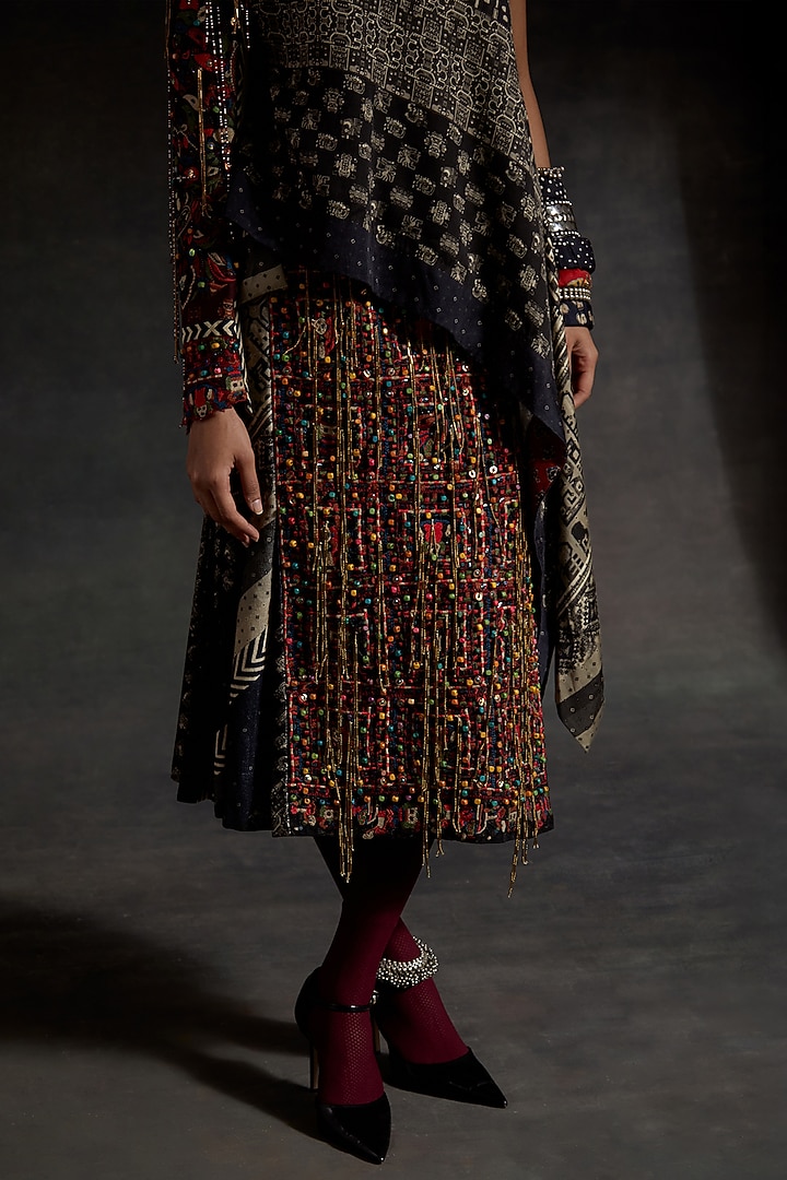 Surmai Black Corduroy Printed Skirt Set by ASEEM KAPOOR at Pernia's Pop Up Shop