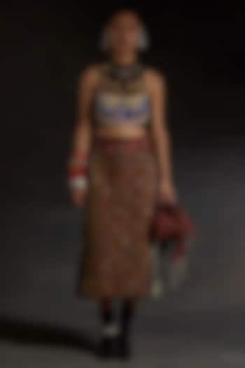 Surmai Black Corduroy Resham Embroidered Skirt Set by ASEEM KAPOOR at Pernia's Pop Up Shop