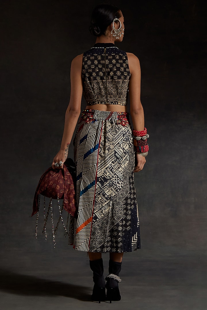 Surmai Black Corduroy Resham Embroidered Skirt Set by ASEEM KAPOOR at Pernia's Pop Up Shop