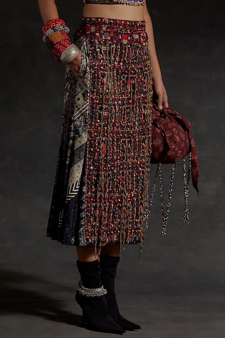 Surmai Black Corduroy Resham Embroidered Skirt Set by ASEEM KAPOOR at Pernia's Pop Up Shop