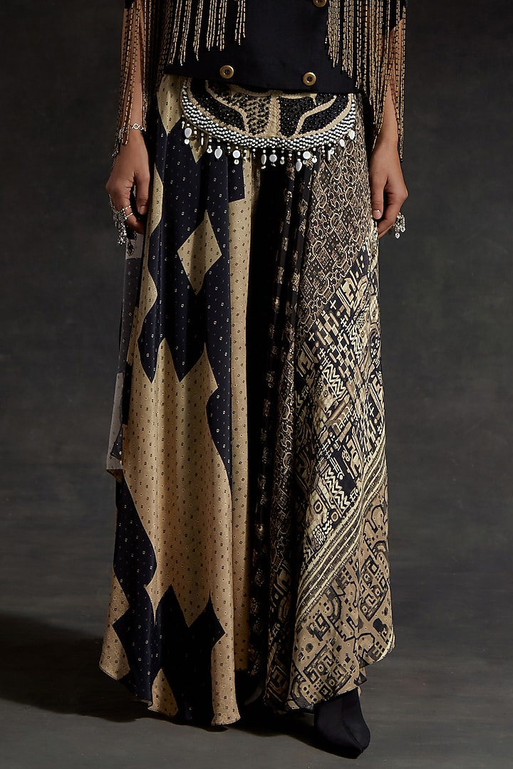 Surmai Black Natural Crepe Printed Skirt Set by ASEEM KAPOOR at Pernia's Pop Up Shop
