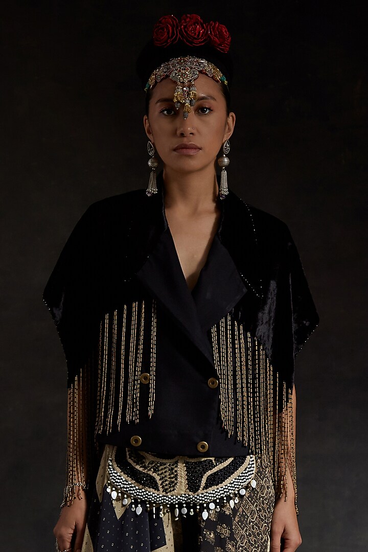 Surmai Black Natural Crepe Printed Skirt Set by ASEEM KAPOOR at Pernia's Pop Up Shop
