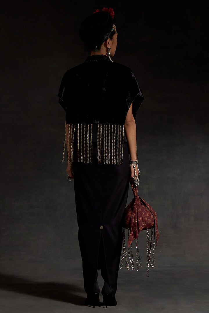 Surmai Black Melon Crepe Skirt Set by ASEEM KAPOOR at Pernia's Pop Up Shop