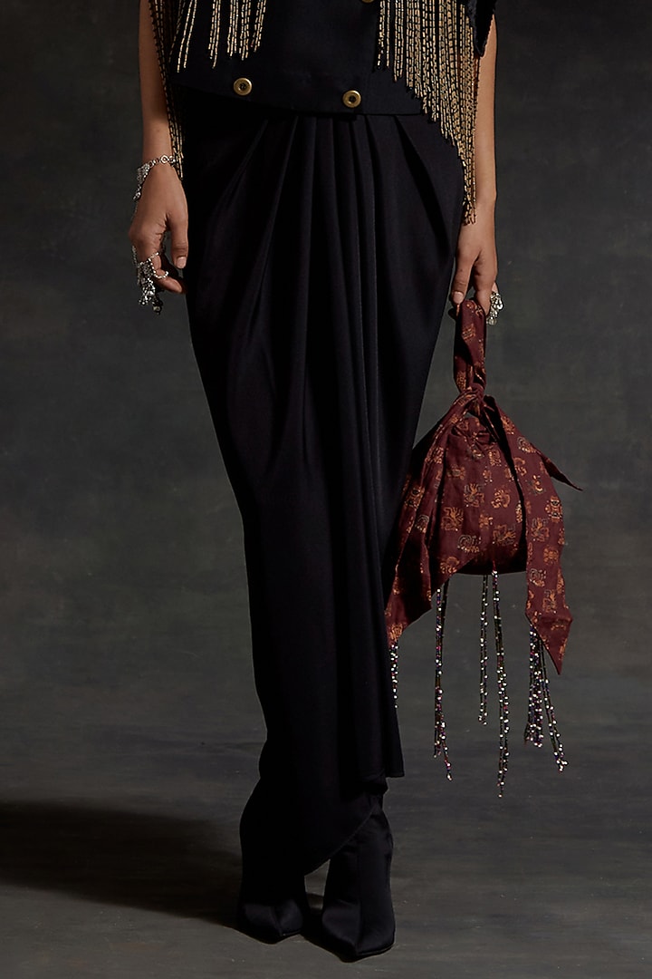Surmai Black Melon Crepe Skirt Set by ASEEM KAPOOR at Pernia's Pop Up Shop