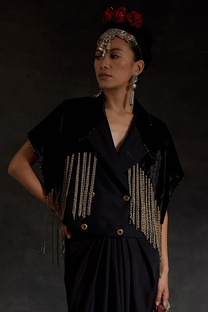 Surmai Black Melon Crepe Skirt Set by ASEEM KAPOOR at Pernia's Pop Up Shop