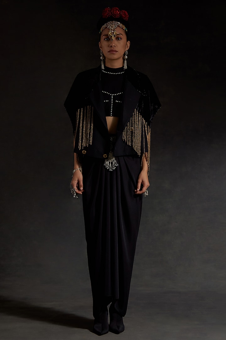 Surmai Black Bercan Dobby Skirt Set by ASEEM KAPOOR at Pernia's Pop Up Shop