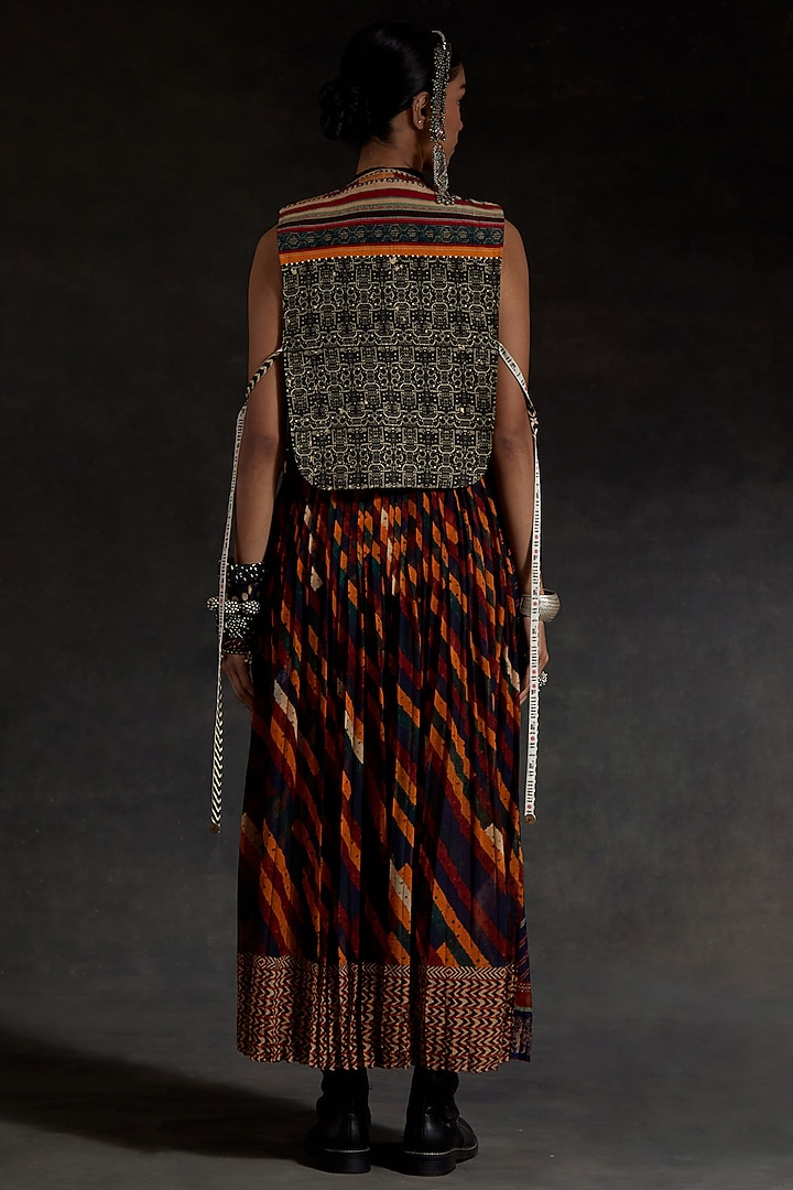 Multi-Colored Sheer Silk Printed Pleated Skirt Set by ASEEM KAPOOR at Pernia's Pop Up Shop