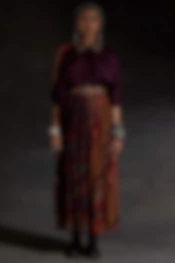 Multi-Colored Sheer Silk Printed Pleated Skirt Set by ASEEM KAPOOR at Pernia's Pop Up Shop