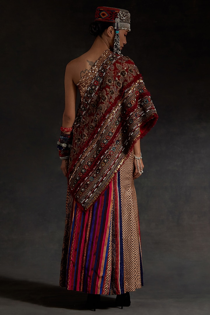 Multi-Colored Mushroom Twill Printed & Embroidered Skirt Set by ASEEM KAPOOR at Pernia's Pop Up Shop