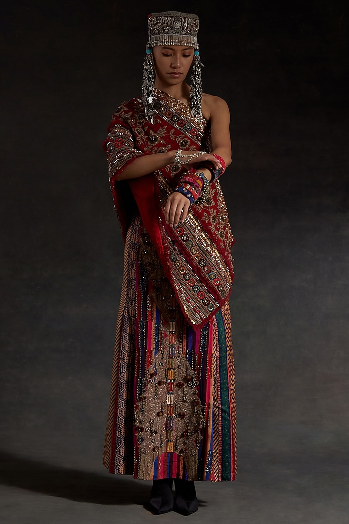 Multi-Colored Mushroom Twill Printed & Embroidered Skirt Set by ASEEM KAPOOR at Pernia's Pop Up Shop