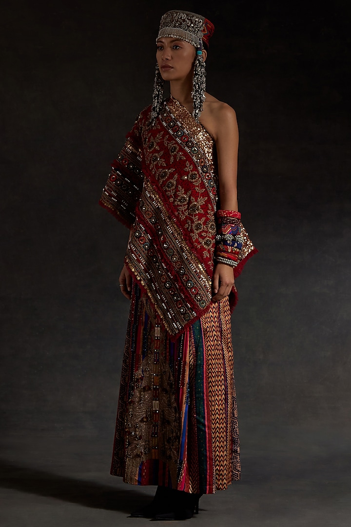 Multi-Colored Mushroom Twill Printed & Embroidered Skirt Set by ASEEM KAPOOR at Pernia's Pop Up Shop