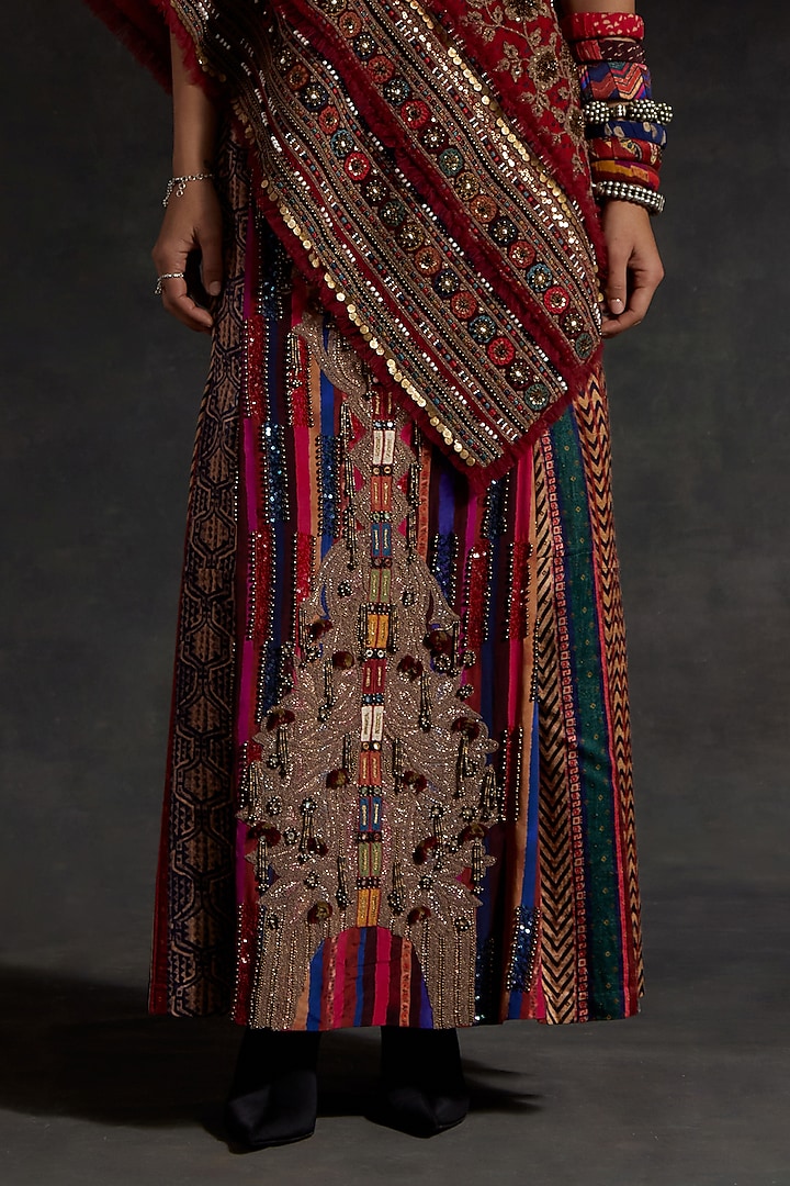 Multi-Colored Mushroom Twill Printed & Embroidered Skirt Set by ASEEM KAPOOR at Pernia's Pop Up Shop