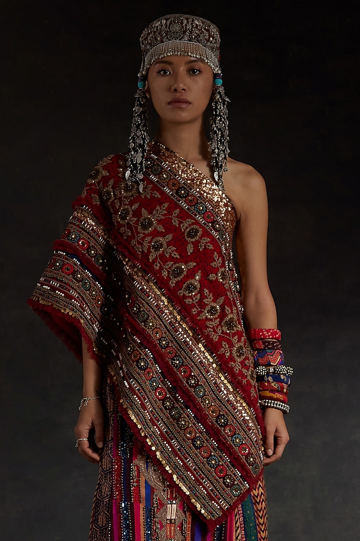 Multi-Colored Mushroom Twill Printed & Embroidered Skirt Set by ASEEM KAPOOR at Pernia's Pop Up Shop