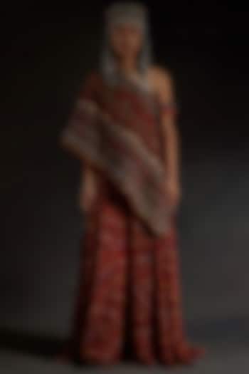 Sindoor Red Sheer Silk Printed Pant Set by ASEEM KAPOOR at Pernia's Pop Up Shop