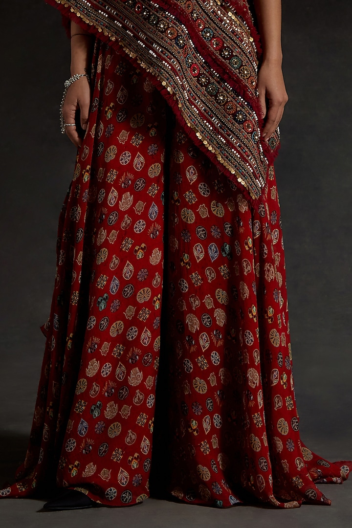 Sindoor Red Sheer Silk Printed Pant Set by ASEEM KAPOOR at Pernia's Pop Up Shop