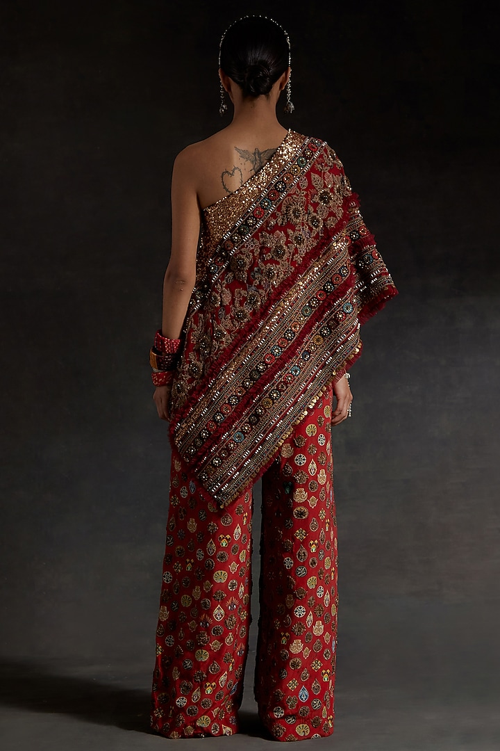 Sindoor Red Mushroom Twill Printed Pant Set by ASEEM KAPOOR at Pernia's Pop Up Shop