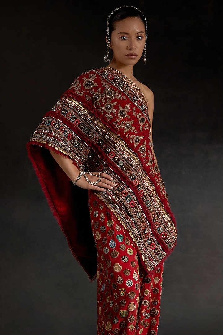Sindoor Red Mushroom Twill Printed Pant Set by ASEEM KAPOOR at Pernia's Pop Up Shop