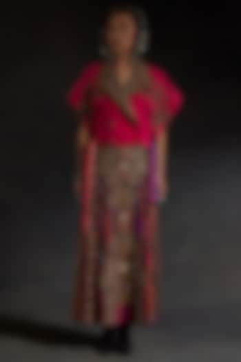 Hot Pink Mushroom Twill Printed & Embroidered Skirt Set by ASEEM KAPOOR at Pernia's Pop Up Shop