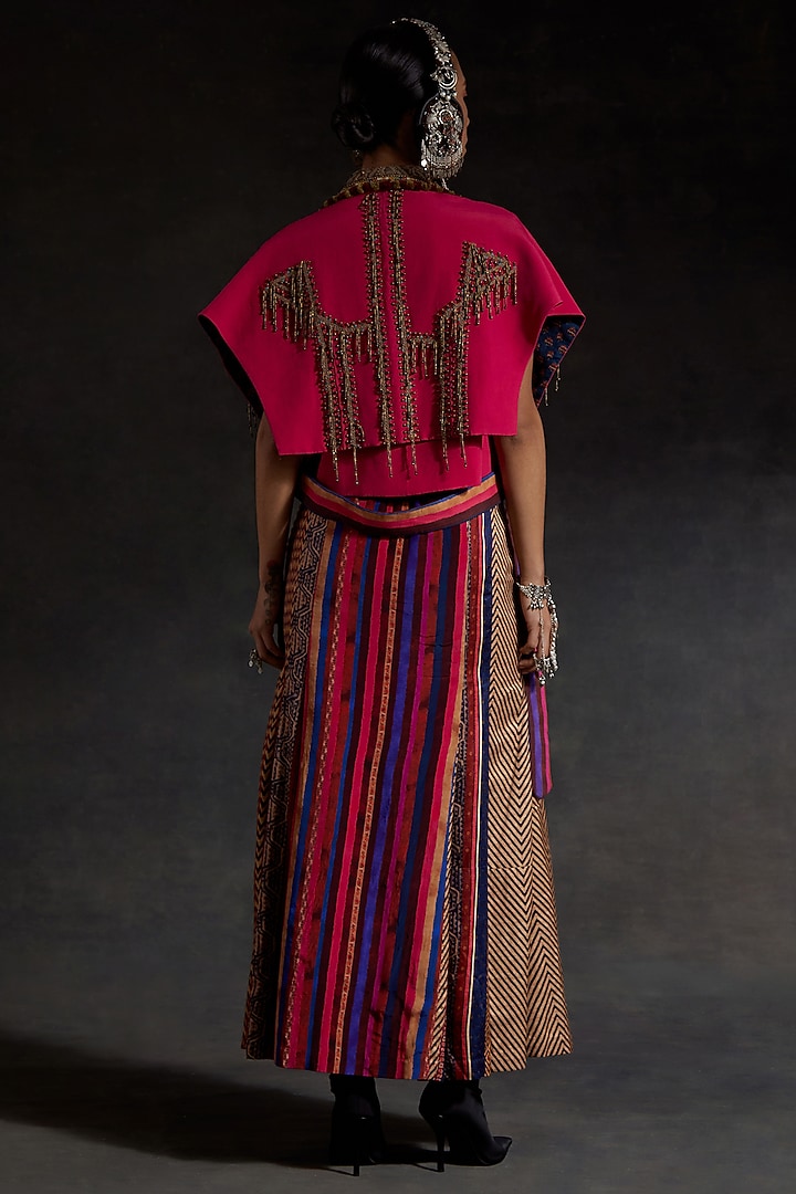 Hot Pink Mushroom Twill Printed & Embroidered Skirt Set by ASEEM KAPOOR at Pernia's Pop Up Shop