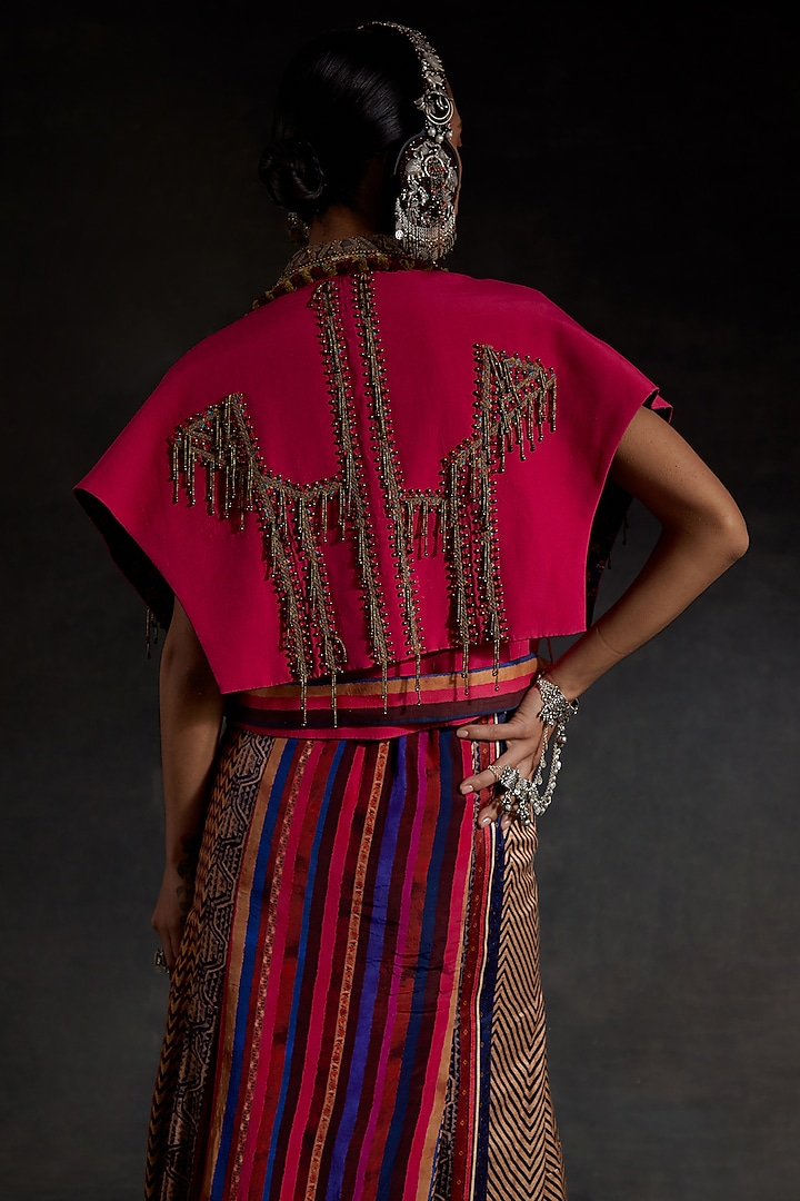 Hot Pink Mushroom Twill Printed & Embroidered Skirt Set by ASEEM KAPOOR at Pernia's Pop Up Shop