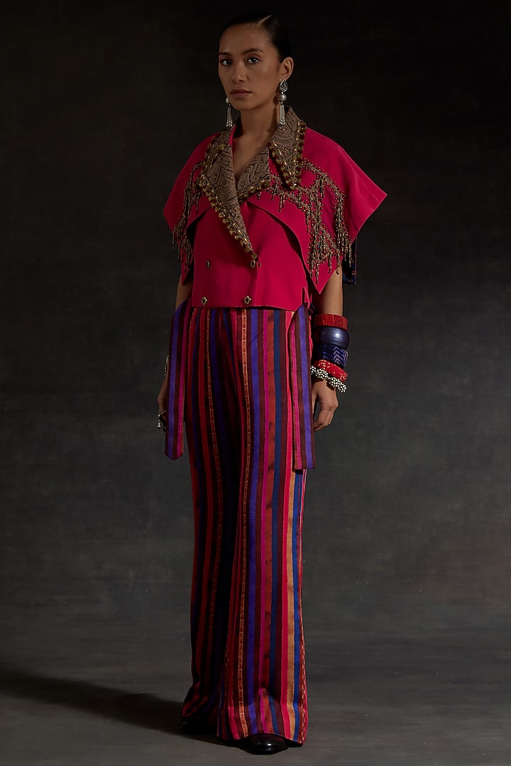 Hot Pink Mushroom Twill Printed Pant Set by ASEEM KAPOOR at Pernia's Pop Up Shop