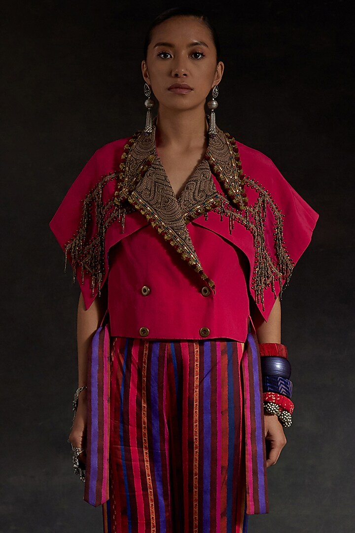 Hot Pink Mushroom Twill Printed Pant Set by ASEEM KAPOOR at Pernia's Pop Up Shop
